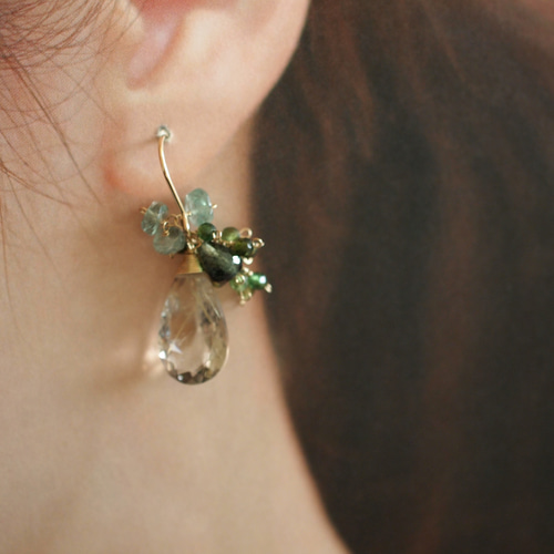 ルチルクォーツ×グリーントルマリン×グリーンカイヤナイトのピアス