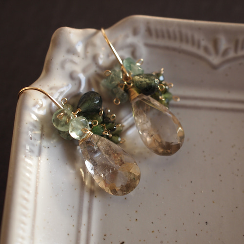 ルチルクォーツ×グリーントルマリン×グリーンカイヤナイトのピアス