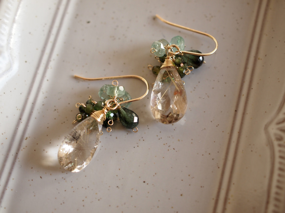 アガット　アズラボ　グリーンルチルクォーツピアス アガット アズラボ グリーンルチルクォーツピアス アガット アズラボ