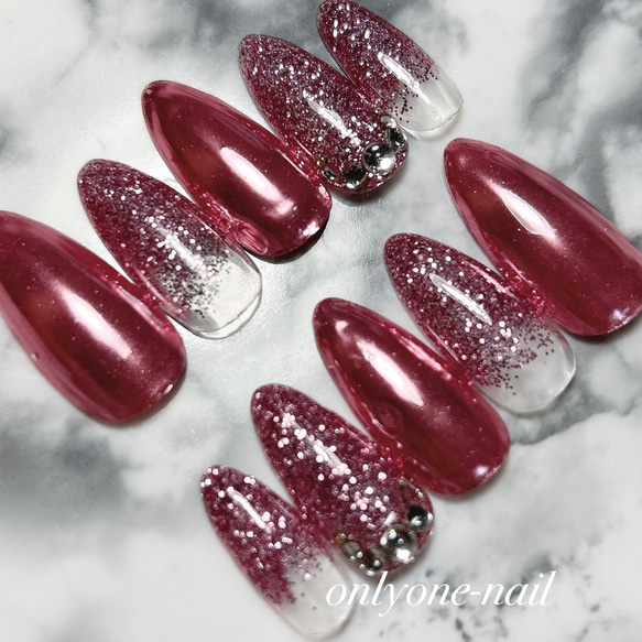 037】ラメグラデ×ミラーネイル♡キラキラ♡シンプルなのに存在感抜群