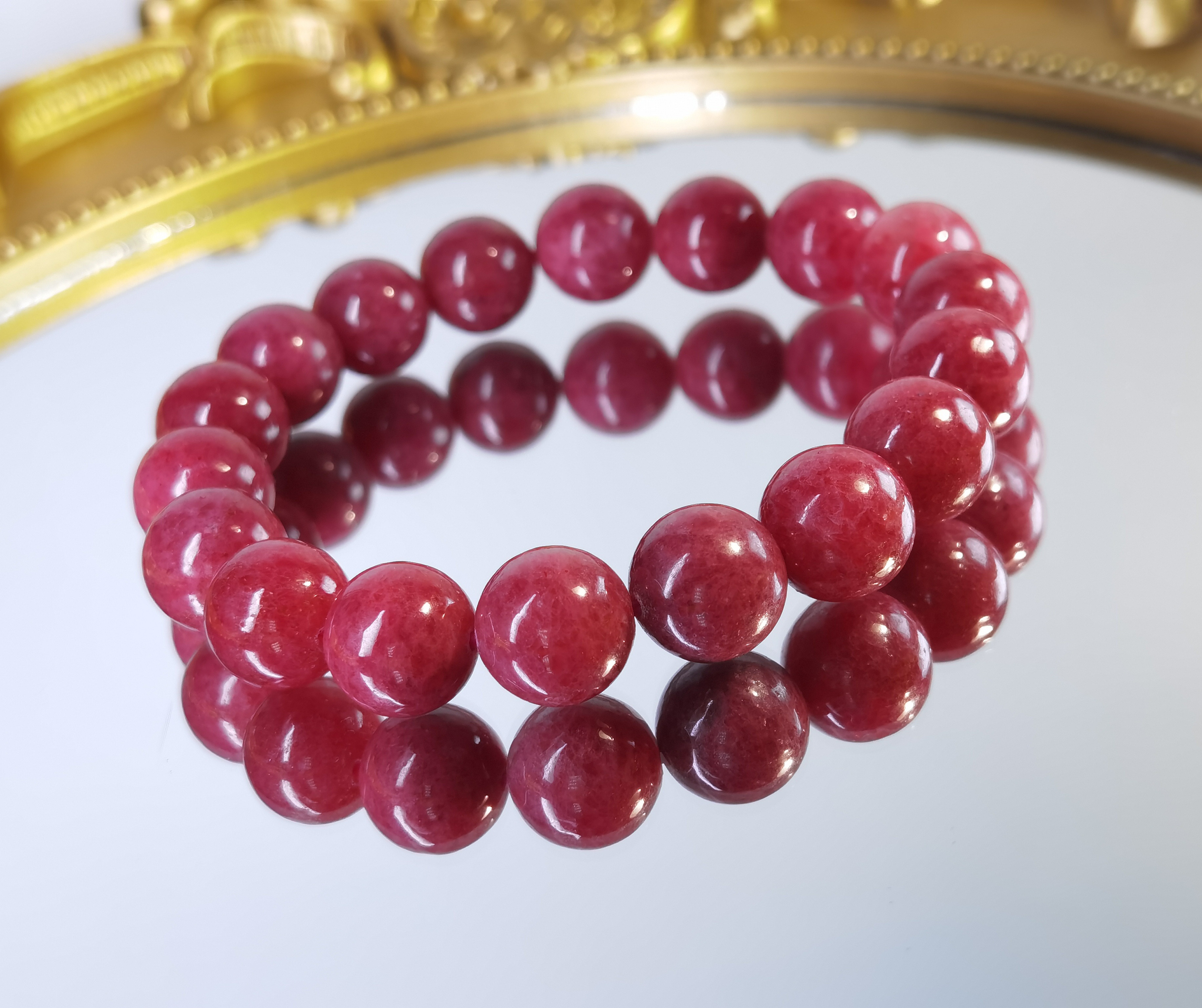 【心を癒す】天然５Aルビーレッド*ロードナイト10 ㎜　ブレスレット