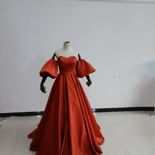 人気上昇！パーティードレス テラコッタ色 テラコッタ ベアトップ  