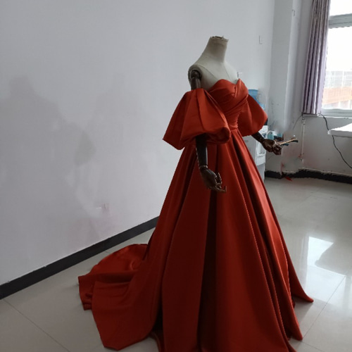 人気上昇！パーティードレス テラコッタ色 テラコッタ ベアトップ  