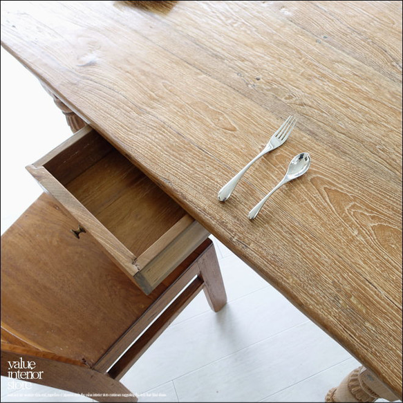 チーク無垢材 ヴィンテージテーブルAnq04 ダイニングテーブル 什器 古材家具 デスク 机 一点物 表面再仕上済 12枚目の画像