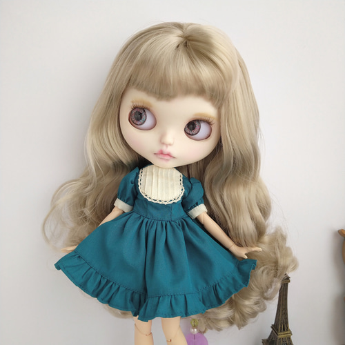 海外作家様❤️ ブライス　ワンピースセット 809.※ブライスワンピース※ターコイズブルーのクラシカルワンピース