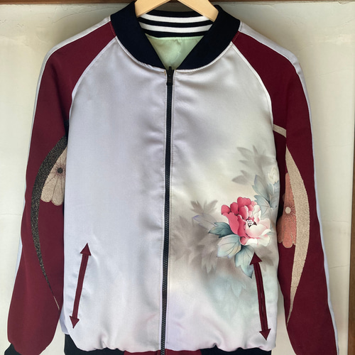 着物リメイクスカジャン リバーシブル 振袖リメイク 和服