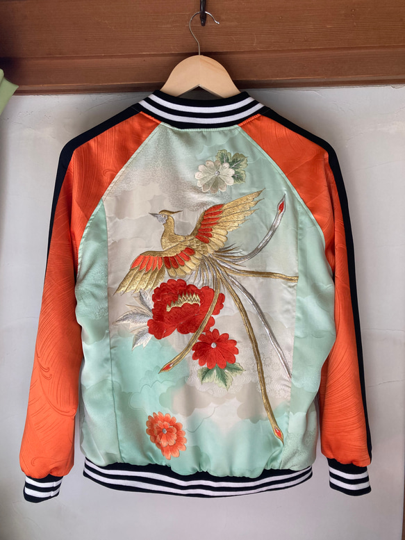 着物リメイクスカジャン リバーシブル 振袖リメイク 和服