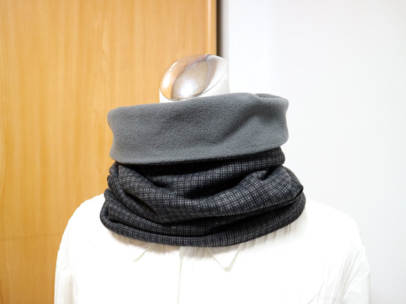 小格紋保暖圍脖 頸套 雙面雙色 短圍巾 男女均適用  *SK* 第5張的照片