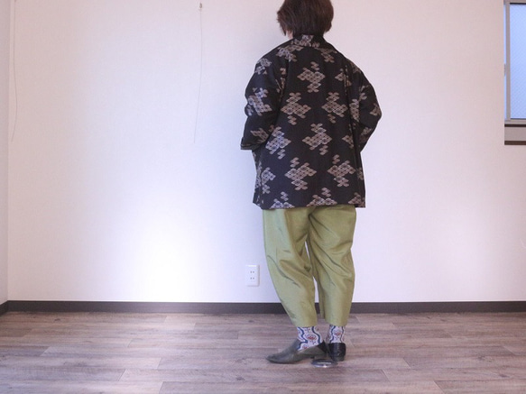 着物リメイク　若竹色紬つぼみパンツ 11枚目の画像