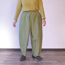着物リメイク　若竹色紬つぼみパンツ 3枚目の画像