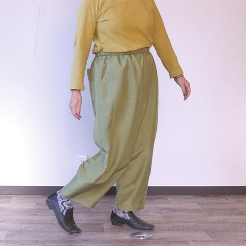着物リメイク 若竹色紬つぼみパンツ ロングパンツ ウサギ洋裁店 通販