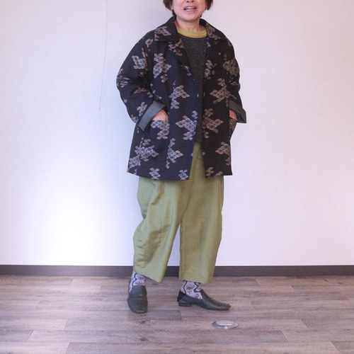 着物リメイク 若竹色紬つぼみパンツ ロングパンツ ウサギ洋裁店 通販
