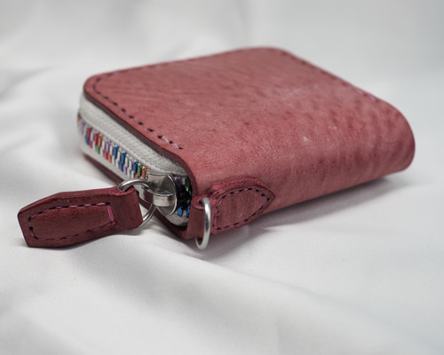 イタリアンレザーカップポーチ (ラズベリー)革小物 ハンドメイド