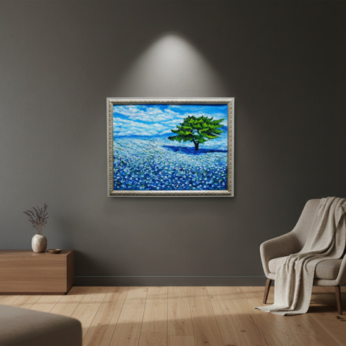 希望を運ぶ青い花【青空のネモフィラの丘】インテリアアート原画