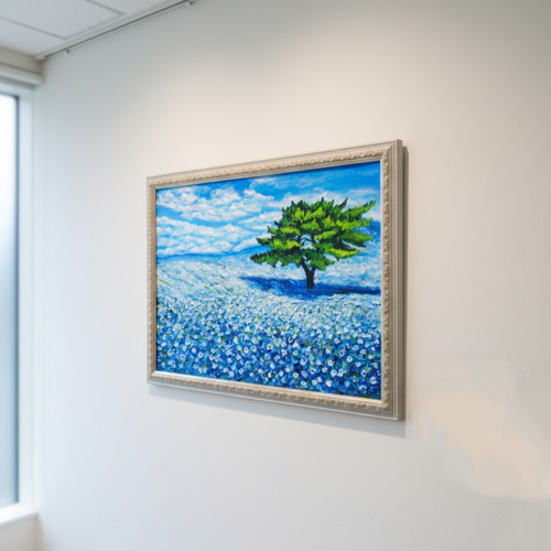 油絵 油彩 油彩画 絵 絵画 キャンバスパネル ミニ絵画【ネモフィラの丘】 油絵 絵画 アートパネル【ネモフィラの丘】 | HIROSHI1990