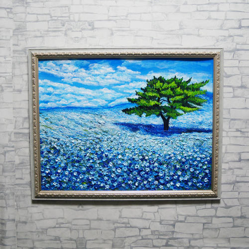 希望を運ぶ青い花【青空のネモフィラの丘】インテリアアート原画