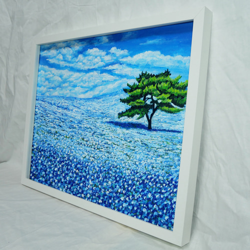 油絵 油彩 油彩画 絵 絵画 【青空のネモフィラの丘】 絵画 HR