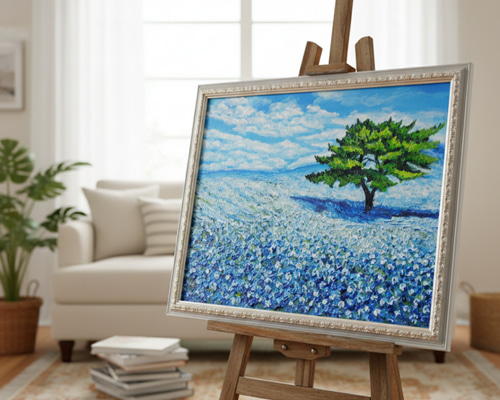 希望を運ぶ青い花【青空のネモフィラの丘】インテリアアート原画