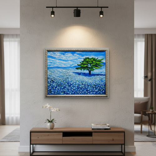 希望を運ぶ青い花【青空のネモフィラの丘】インテリアアート原画
