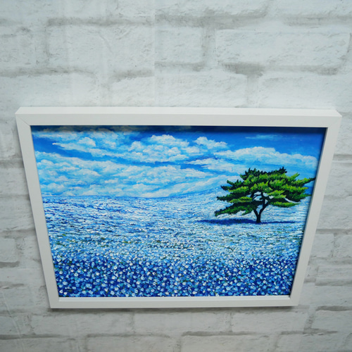 油絵 油彩 油彩画 絵 絵画 【青空のネモフィラの丘】 絵画 HR