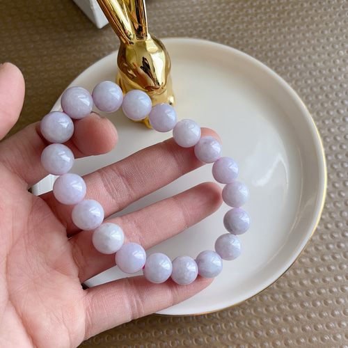 個性的❣️天然A貨翡翠 デザイン入り、ラベンダー算盤珠&落花生ブレス