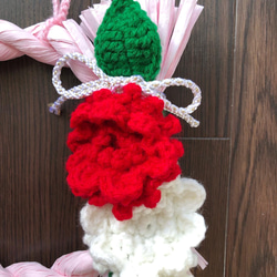 毛糸モチーフのしめ飾り　ピンク　ダリア 2枚目の画像