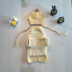 犬用セーター&帽子 黄色毛糸　帽子付き 2枚目の画像