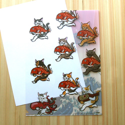 透明文件夾貓釣魚（浮世繪風格）（A4） 第2張的照片