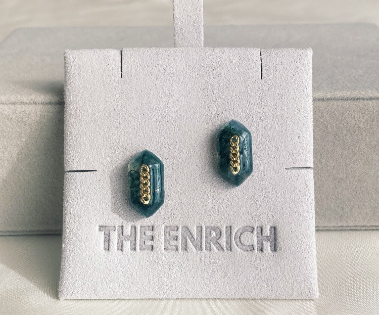 【金アレ対応/S925】MossAgate Chained Earrings モスアゲート チェーン ピアス