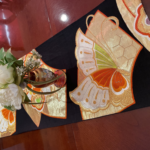 【1点もの】花柄 正絹高級帯テーブルランナー 0_562ef09627abf7cfb11481a42d64