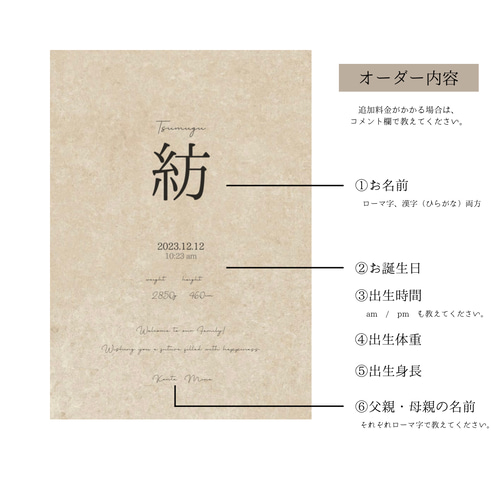無機質おしゃれな命名書 3枚セット ご家庭・ご両家様へ ハガキ