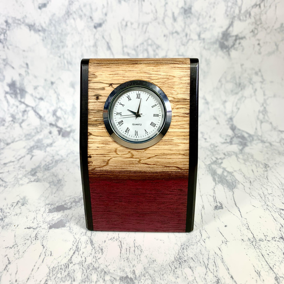 木の置き時計；銘木パープルハートとアフリカン・ブラックウッド（A)　 2枚目の画像