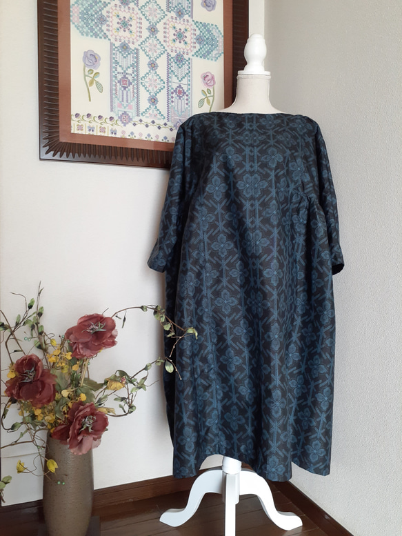 ☆ 着物リメイク 大島紬 サイドギャザーワンピースです