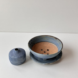 新春福袋2023　⑯植木鉢と一輪挿し　青灰色　2点セット 2枚目の画像