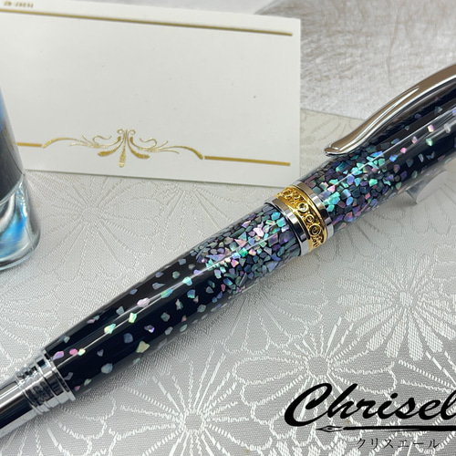 アワビ貝の破片を散りばめた螺鈿ペン！ ペン・筆記用具 chriselle 通販