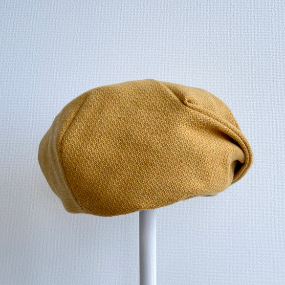 【受注製作】ゴールデンイエロー リボンベレー マスタード イエロー ベレー帽 リボン 大きい 小さい 帽子 ウール 冬 13枚目の画像