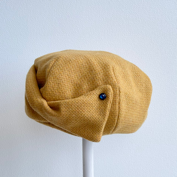 【受注製作】ゴールデンイエロー リボンベレー マスタード イエロー ベレー帽 リボン 大きい 小さい 帽子 ウール 冬 7枚目の画像