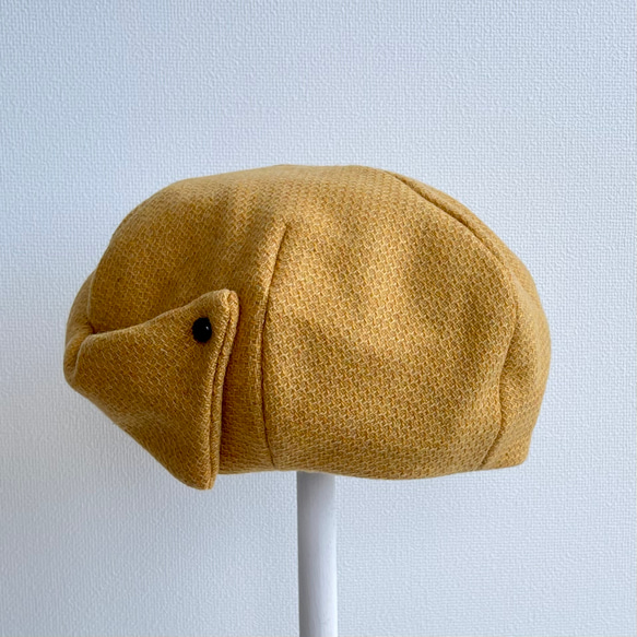 【受注製作】ゴールデンイエロー リボンベレー マスタード イエロー ベレー帽 リボン 大きい 小さい 帽子 ウール 冬 8枚目の画像