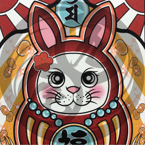奧吉祥畫插圖達摩兔兔年梵文A4尺寸帶簡約框架 第4張的照片