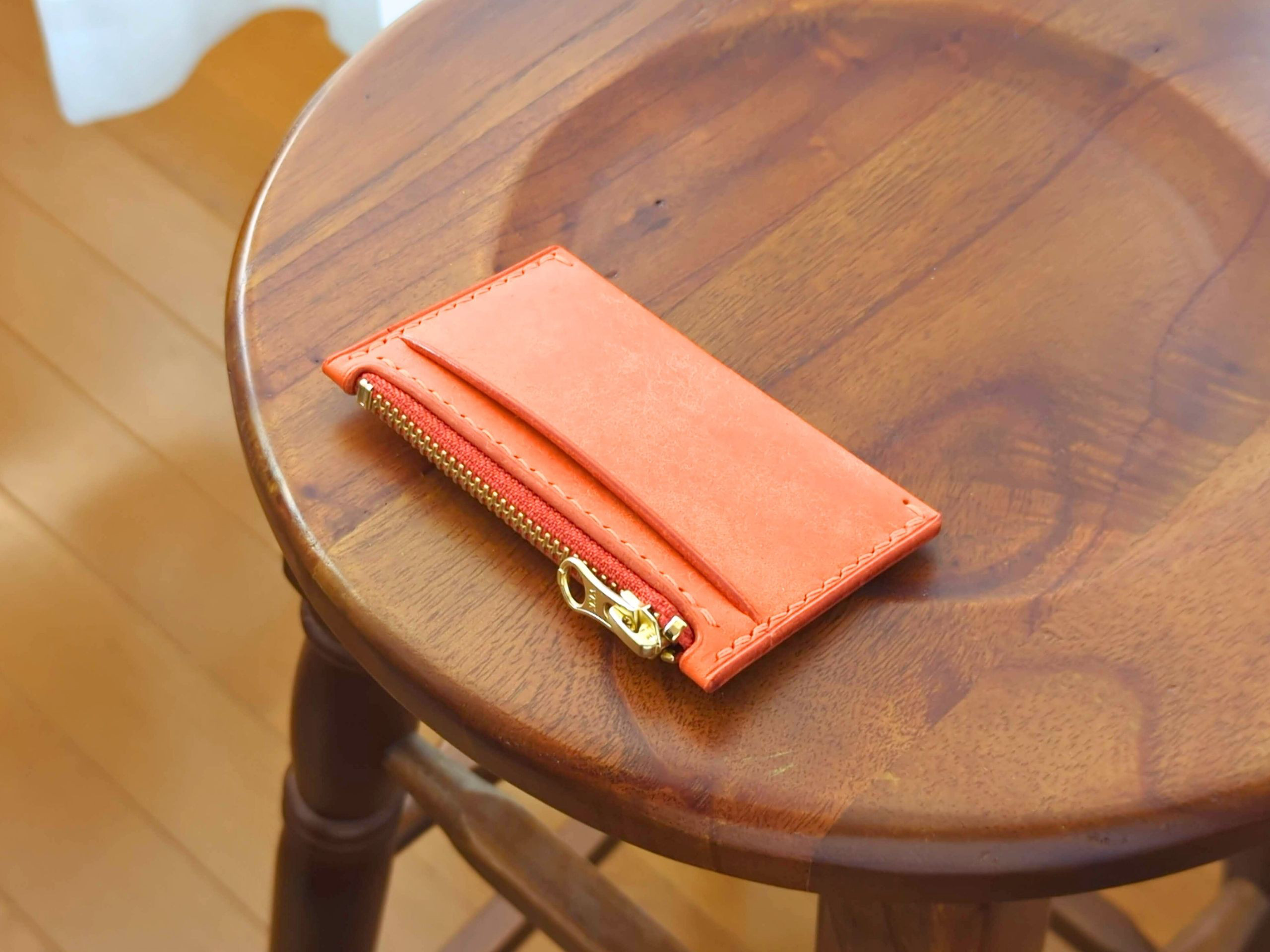 厚い革1枚のフラグメントケース MARGOT/マルゴー オレンジ イタリアンレザー *受注製作