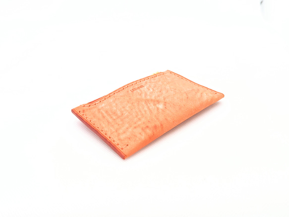 厚い革1枚のフラグメントケース【ALASKA/アラスカ オレンジ×オレンジカラー】イタリアンレザー 受注生産 6枚目の画像