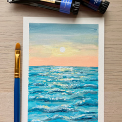 ORIGINAL PAINTING - sunset , 原画, オリジナルアート, 海の絵 1枚目の画像