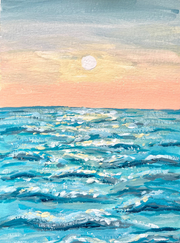 ORIGINAL PAINTING - sunset , 原画, オリジナルアート, 海の絵 2枚目の画像