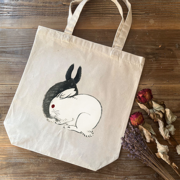 トートバッグ / 幸野 楳嶺「白兎 と 黒兎」 カバン キャンバス 帆布 卯  