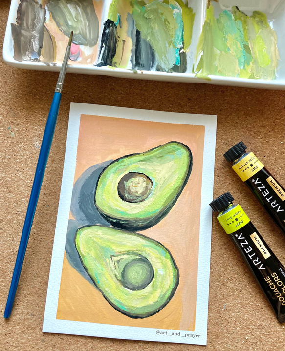 ORIGINAL PAINTING - avocados, 原画, オリジナルアート, アボカドの絵 2枚目の画像