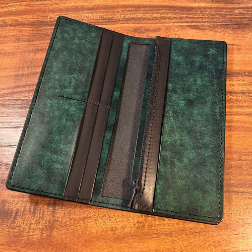 内装染色- 二つ折り長財布 / ディープグリーン（深緑） 長財布（メンズ