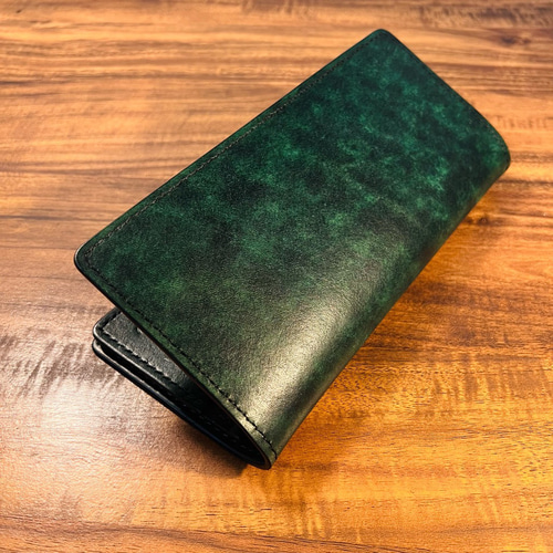 内装染色- 二つ折り長財布 / ディープグリーン（深緑） 長財布（メンズ