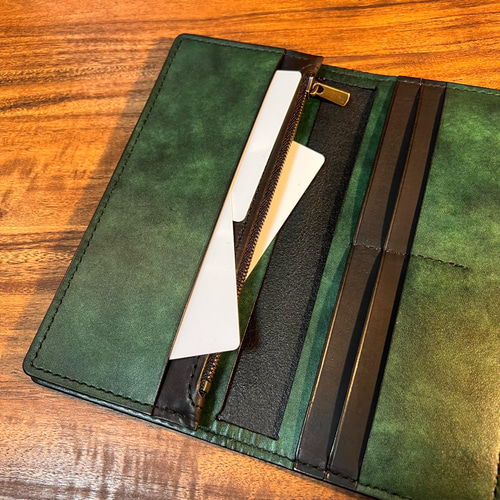 内装染色- 二つ折り長財布 / ディープグリーン（深緑） 長財布（メンズ