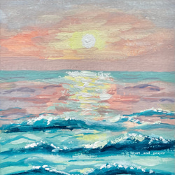 ORIGINAL PAINTING-,pink sunset, 原画, オリジナルアート, 海の絵 2枚目の画像