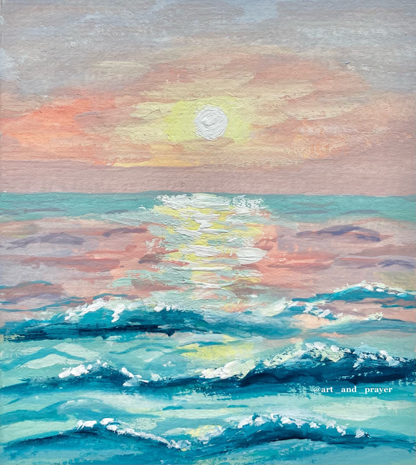 ORIGINAL PAINTING-,pink sunset, 原画, オリジナルアート, 海の絵 2枚目の画像